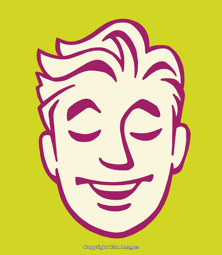 Smiling Face Line Art Illustration with Bright Color Palette and Bold Design
