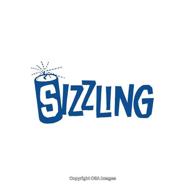 Blue Sizzling Fireworks Text on a White Background Art Design