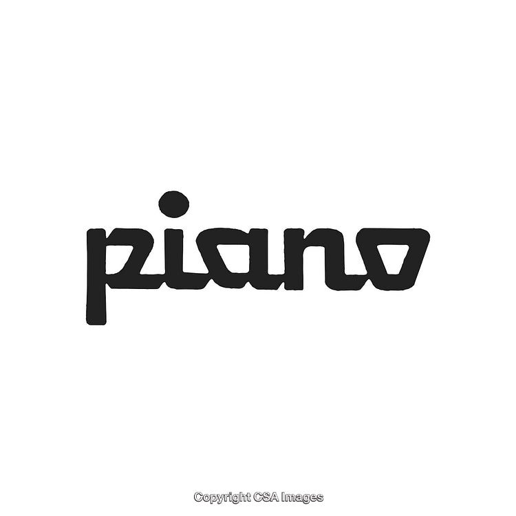 Stylized Graphic Design of the Word Piano in Bold Black Font