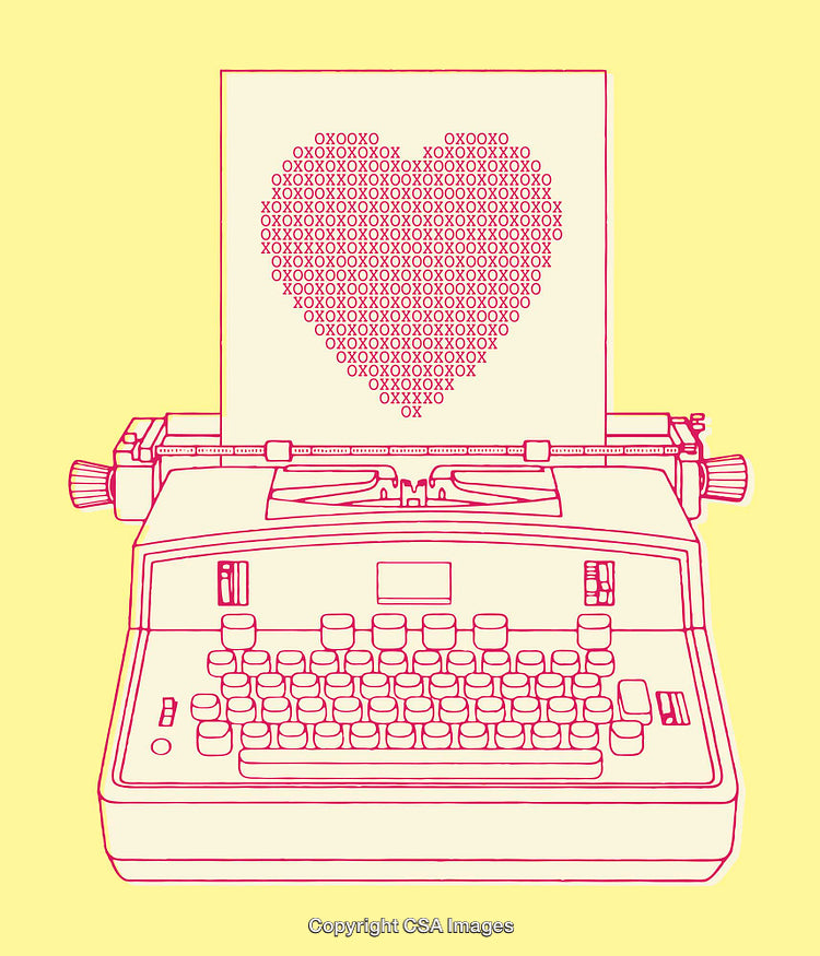 Vintage Typewriter Creating Heart Symbol With X's and O's Line Art
