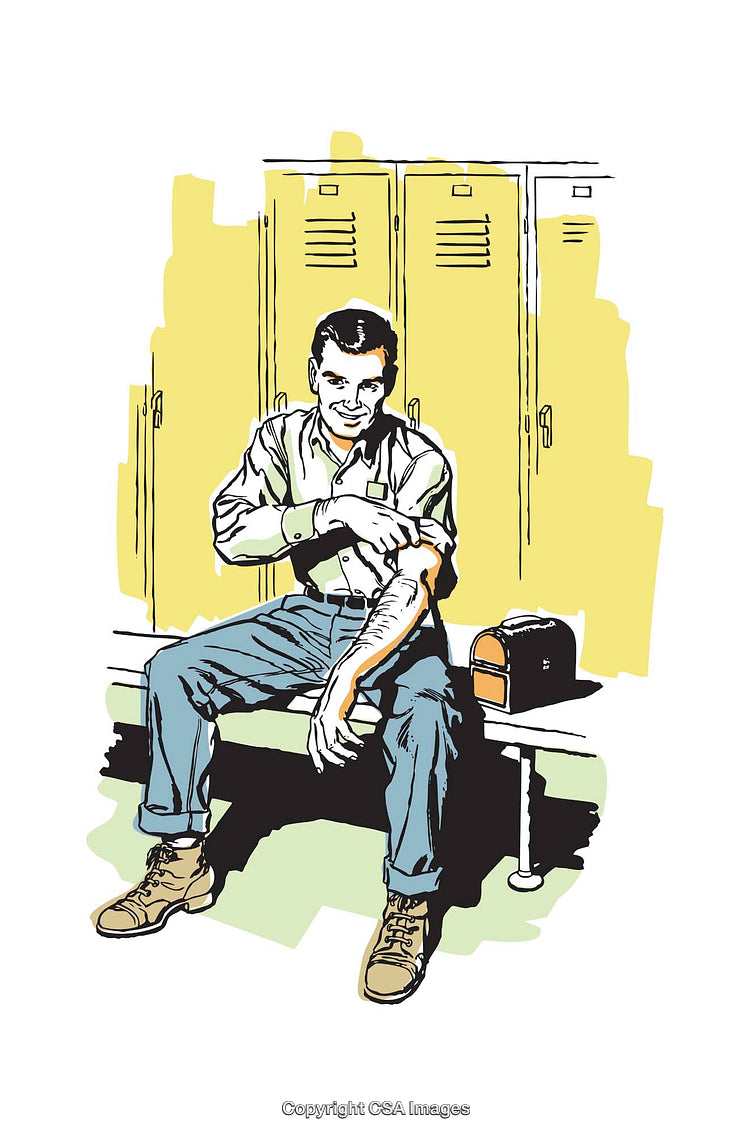 Vintage Illustration of a Worker in a Locker Room Setting