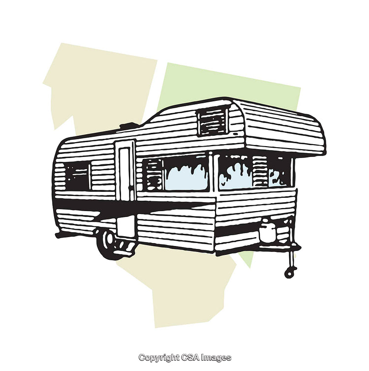 Retro Caravan Illustration with Minimalist Artistic Style on White Background