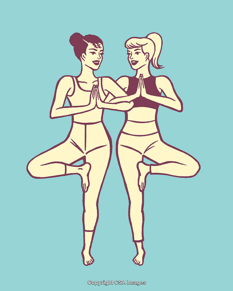 Two Women Practicing Yoga Poses and Balancing Together Confidently