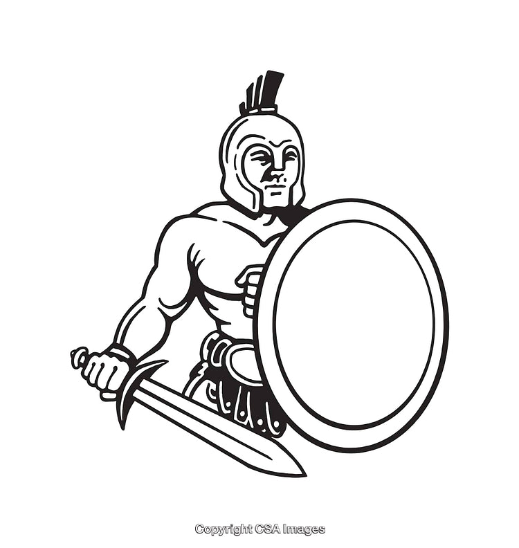 Spartan Warrior Line Art with Shield and Sword in Epic Pose