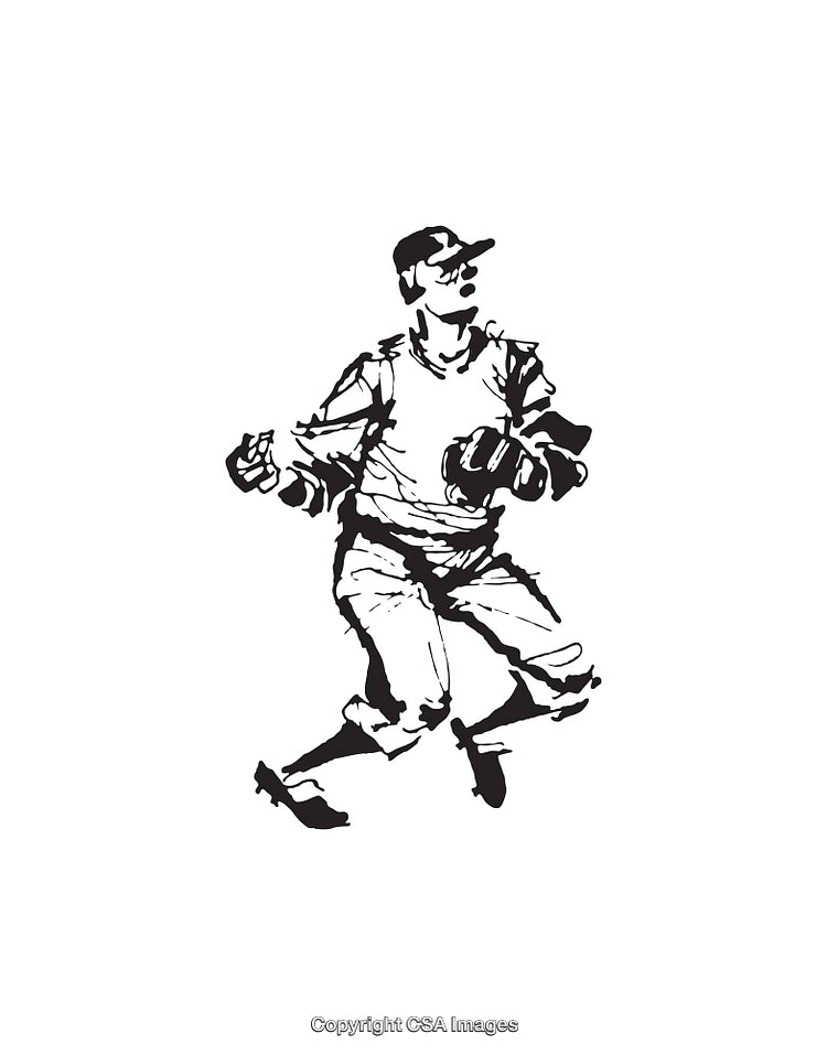 Black and White Line Art of a Baseball Player in Motion