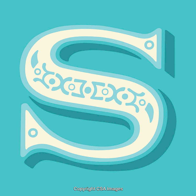 Stylized Letter S with Ornate Patterns on Turquoise Background