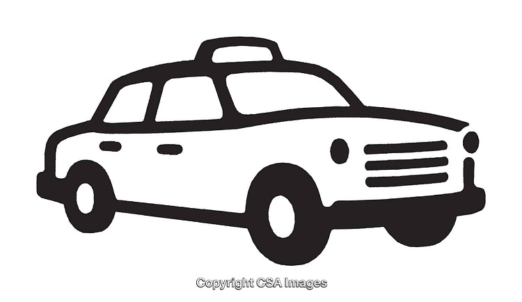 Black and White Line Art Illustration of a Taxi Vehicle