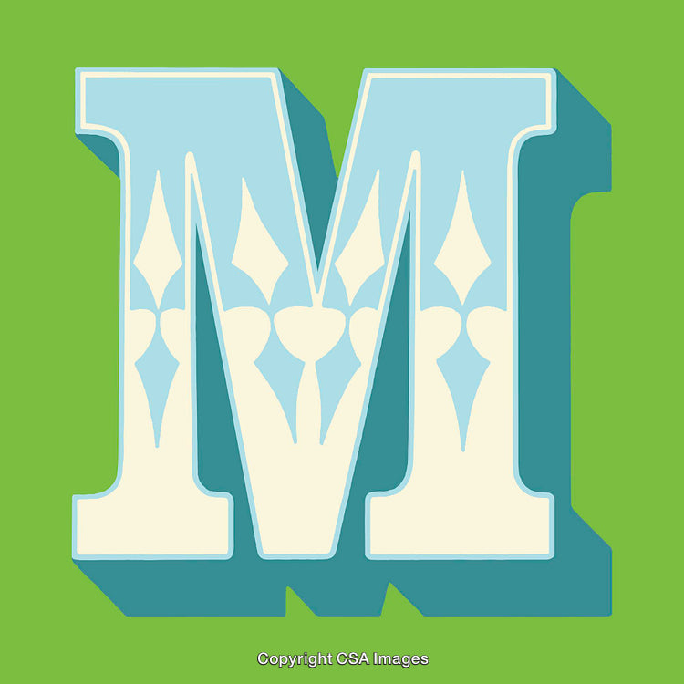 Ornate Letter M Design with Textured Patterns on Bright Background