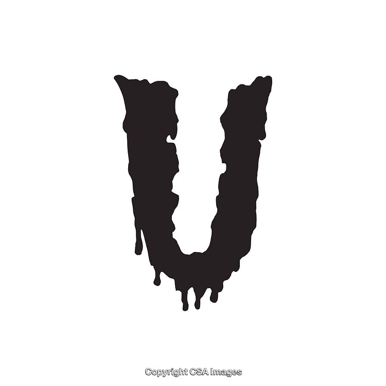 Abstract Dripping Letter U in Bold Black Ink Design