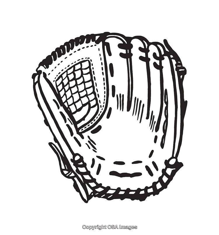 Black and White Illustration of a Baseball Glove in Line Art Style
