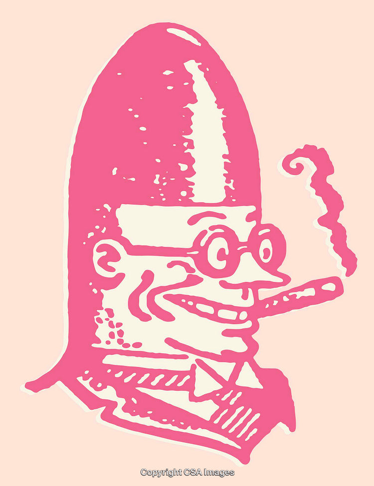 Pink Graphic Art of a Smiling Character in Retro Style with Cigar