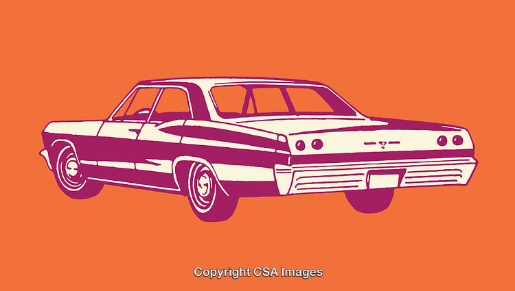 Retro Style Illustration of a Classic Car in Vibrant Colors