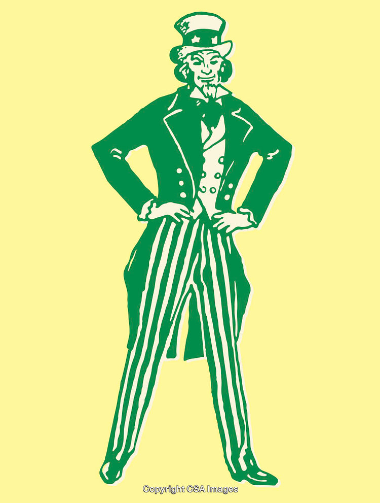 Color Illustration of Patriotic Character in Traditional Outfit on Yellow Background