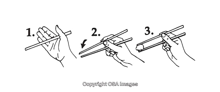 Step-by-Step Black and White Diagram for Holding Chopsticks