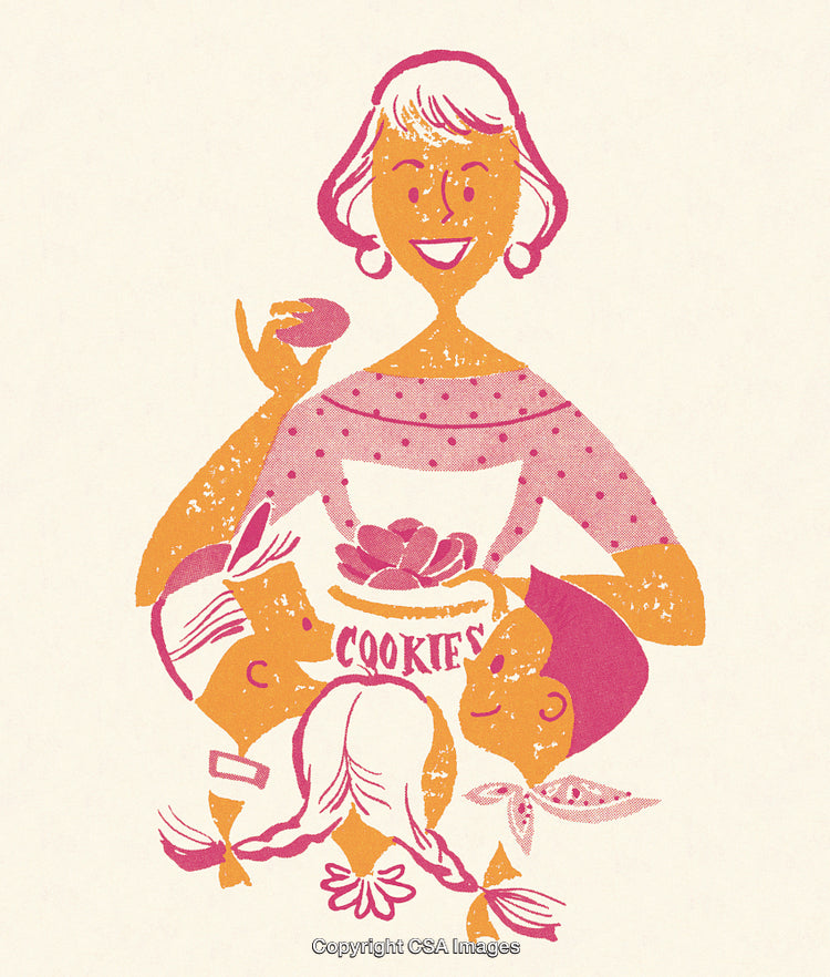 Illustration of a Woman Sharing Cookies with Joyful Children