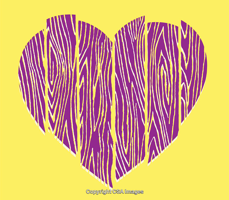 Heart-Shaped Wood Grain Illustration in Vibrant Purple and Yellow Colors