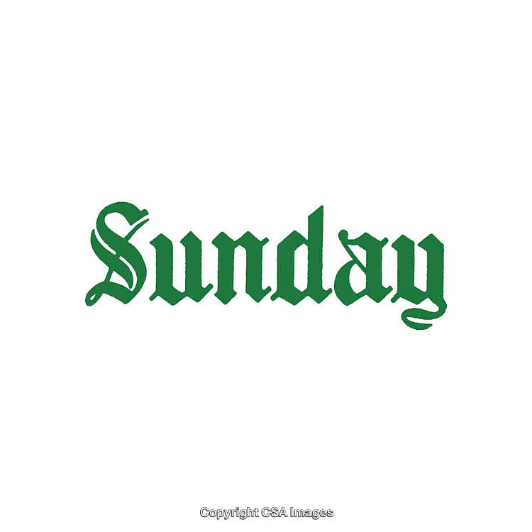 Green Gothic Styled Typography Featuring the Word Sunday on White Background