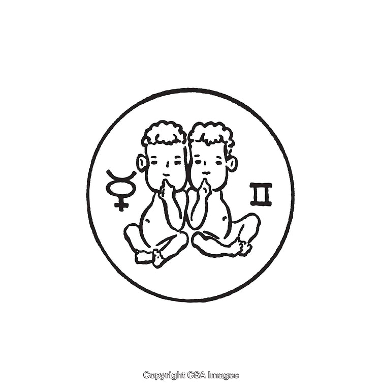 Gemini Zodiac Sign Line Art Featuring Twin Figures