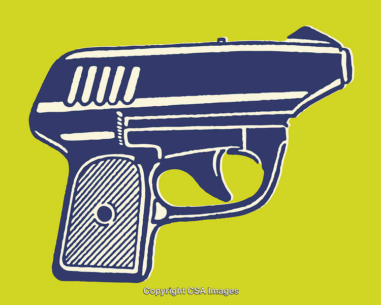 Color Line Art Illustration of a Pistol on a Vibrant Background