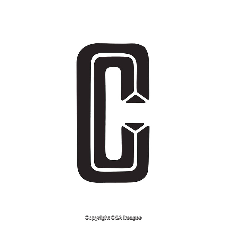 Black Artistic Letter C Design with Geometric Shapes and Stylized Features