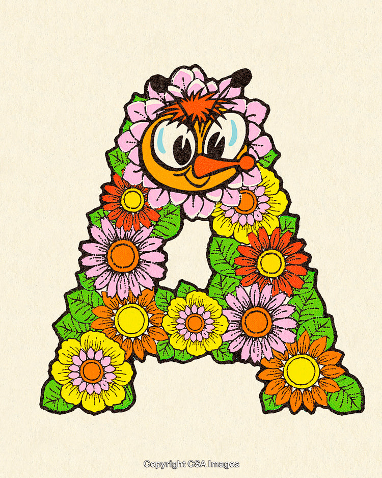 Whimsical Floral Alphabet Art Featuring the Letter A with Colorful Flowers