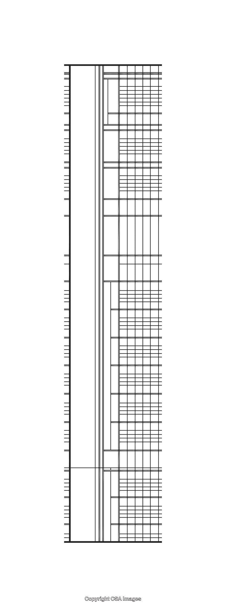 Detailed Vertical Line Drawing of a Complex Black and White Diagram