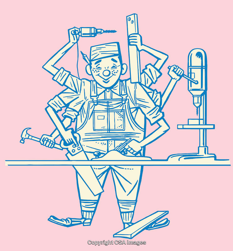 Illustration of a Multi-Armed Carpenter Worker in a Colorful Style