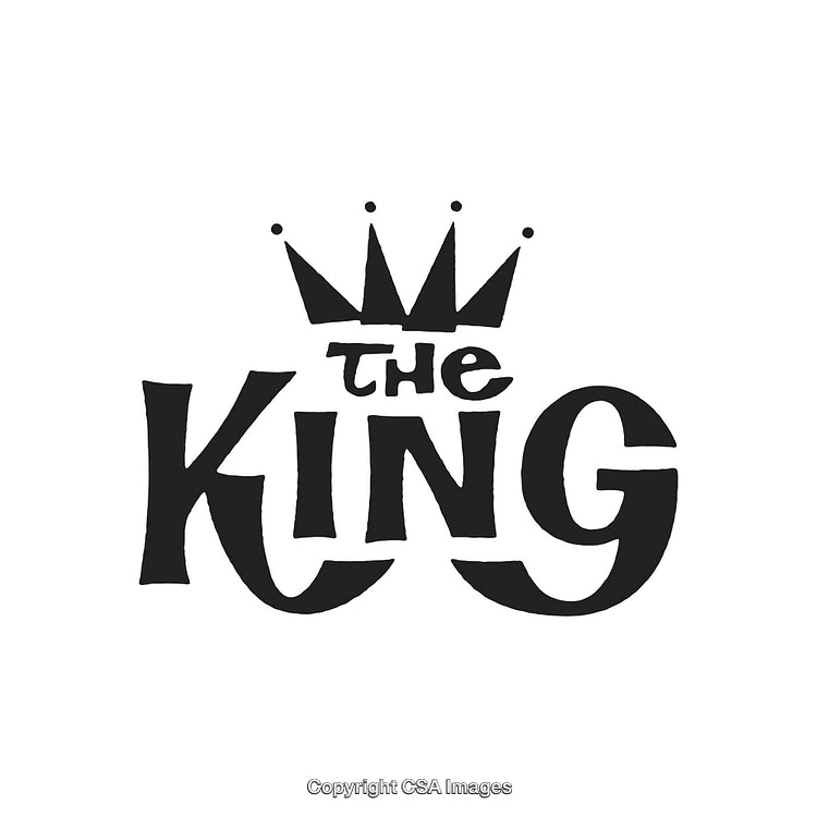 Black Calligraphic Typography Design Featuring 'The King' with Crown Icon