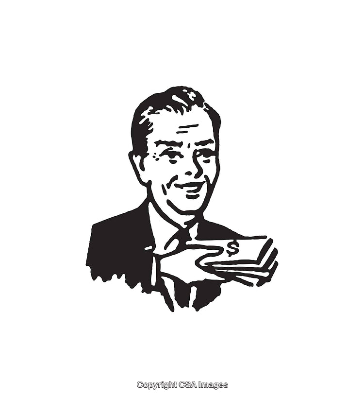 Retro Illustration of a Man Offering a Stack of Money
