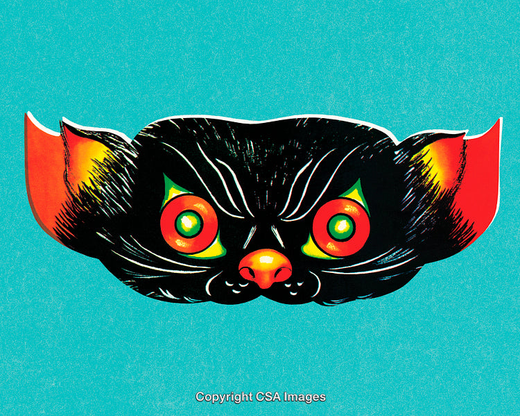 Colorful Illustrated Bat Face on Vibrant Blue Background