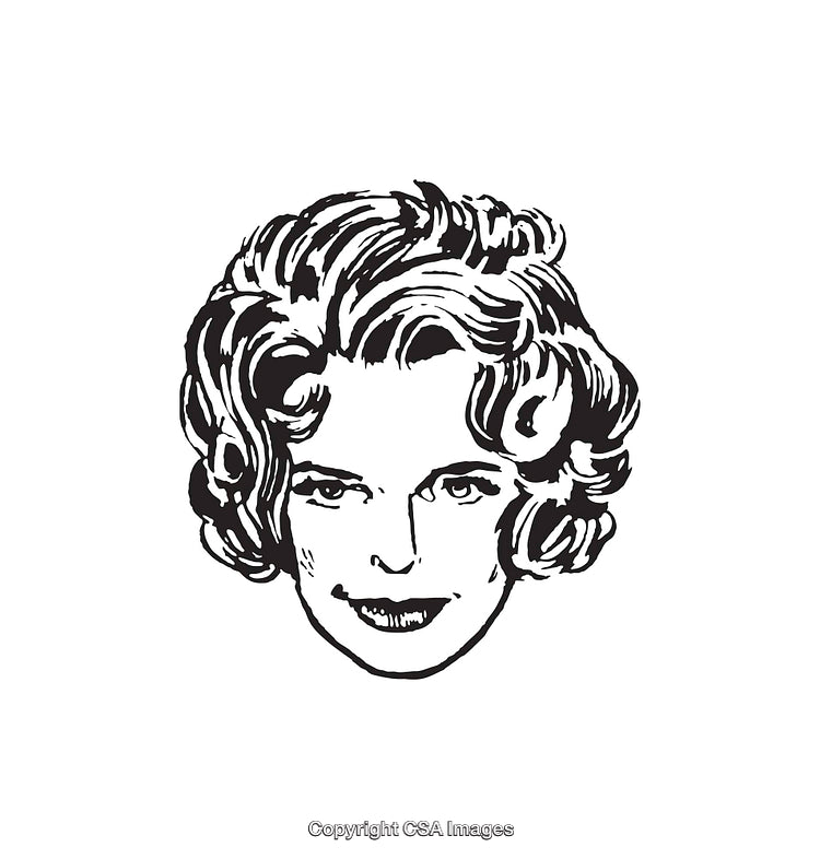 Retro Style Black and White Portrait Line Art Illustration