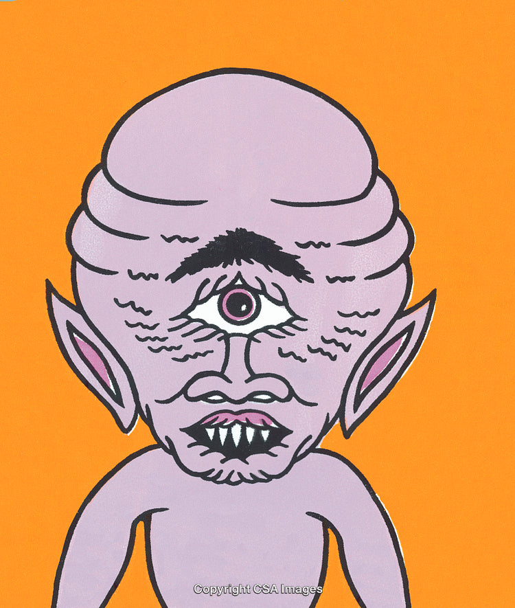 Fantasy Illustration of Cyclopean Creature with Abstract Features and Orange Background