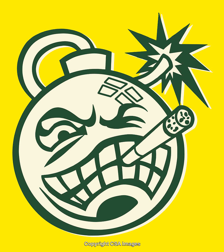 Expressive Cartoon Bomb with a Gritty Style and Yellow Background