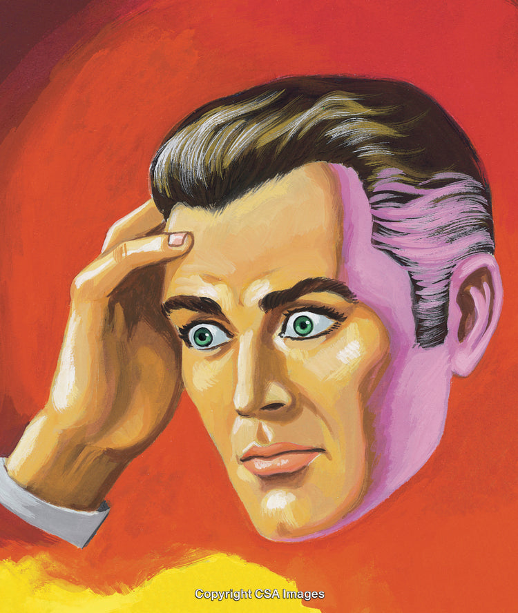 Expressive Surreal Illustration of a Man's Astonished Face