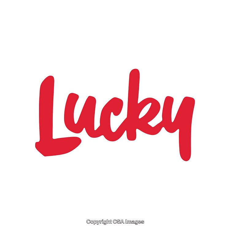 Bold Red Handwritten 'Lucky' Text on a Minimal White Background