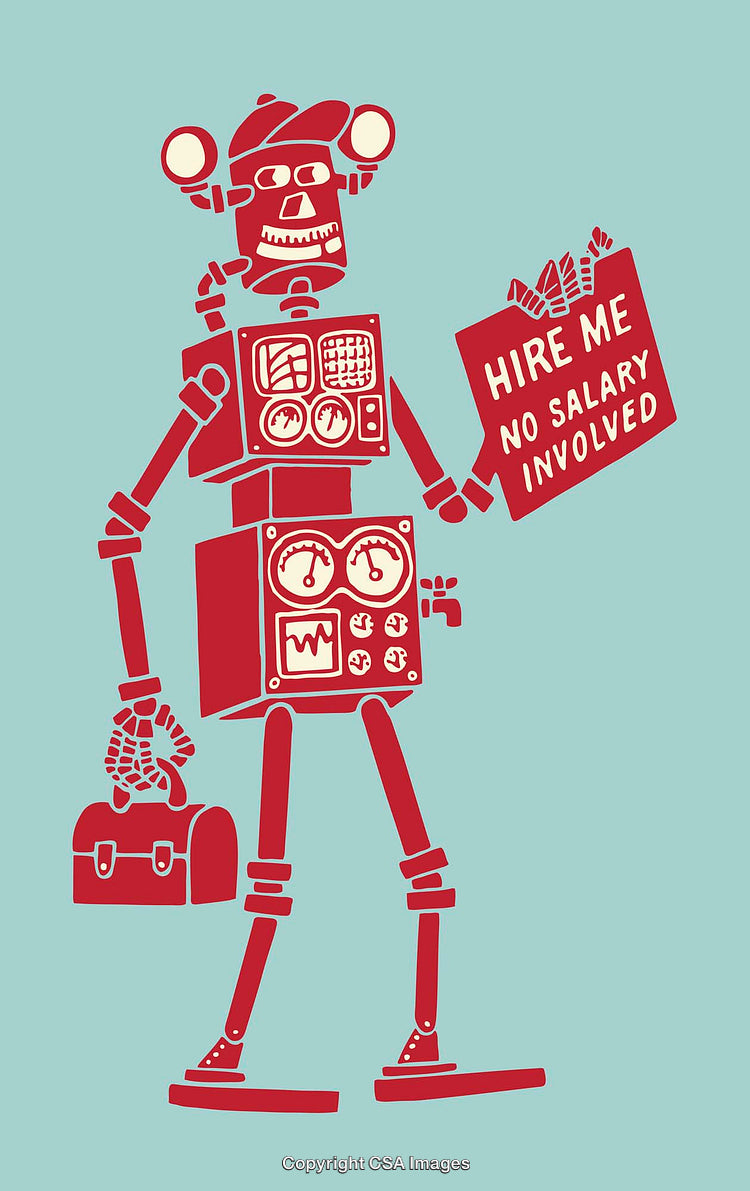Robot Holding Toolbox And Sign Promoting Employment Opportunities