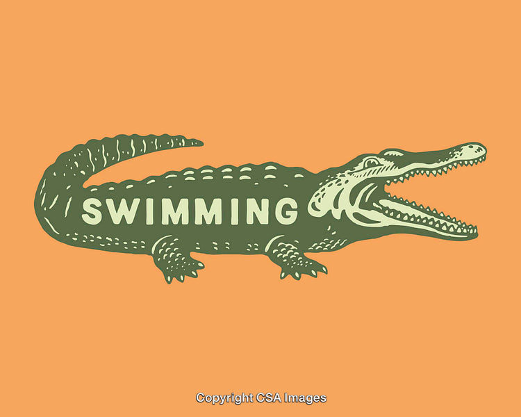 Vintage Illustration of Alligator with Decorative Typography on Orange Background