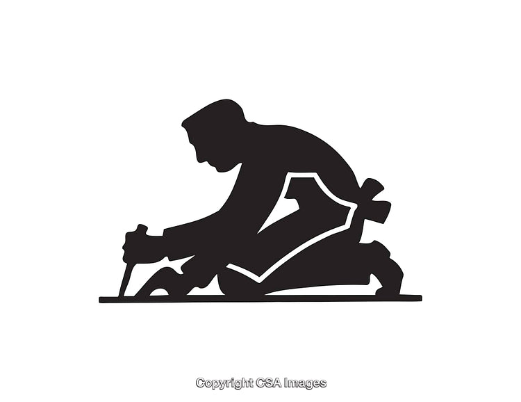 Silhouette of a Worker Kneeling with Tool for Floor Work Illustration