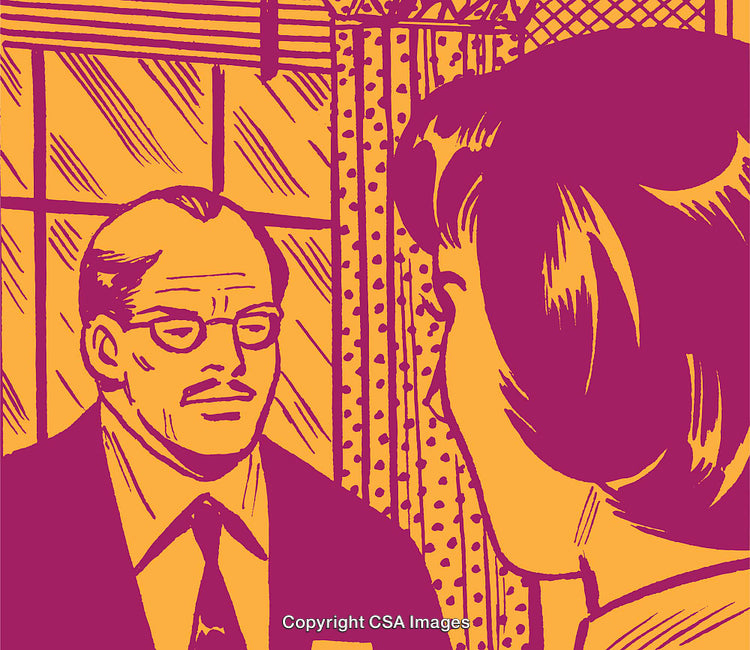Retro-Style Illustration of a Business Discussion Between Two People