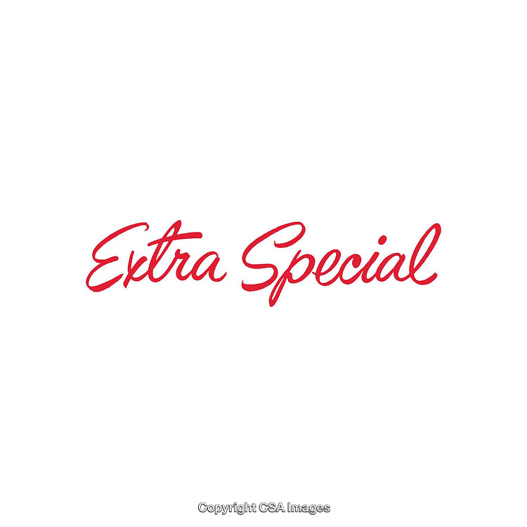 Red Script Text Saying Extra Special on a White Background