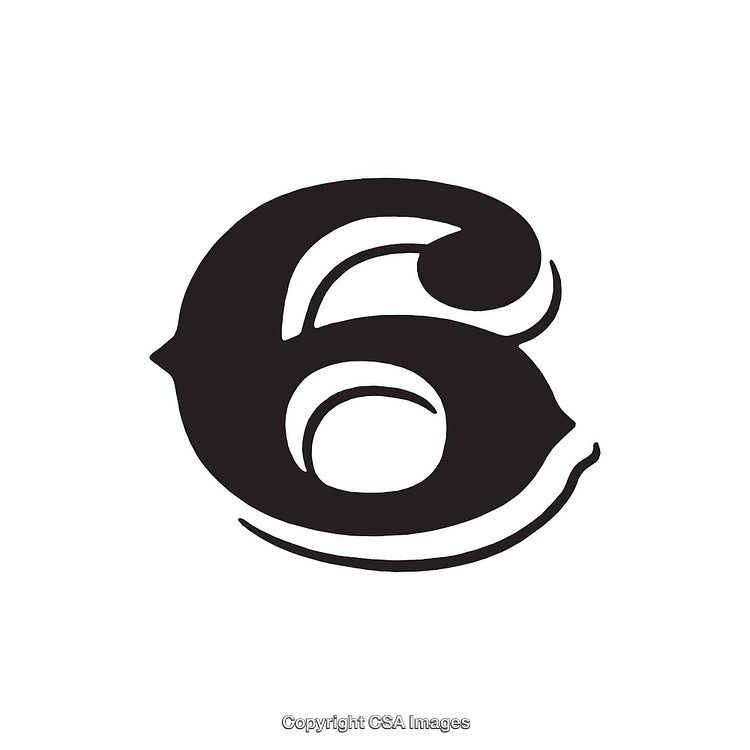 Ornamental Black Number Six on White Background Numeral Art
