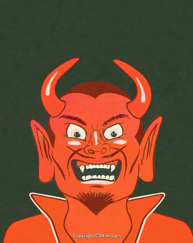 Illustration of a Red Horned Devil Character Expressing Aggression and Malevolence