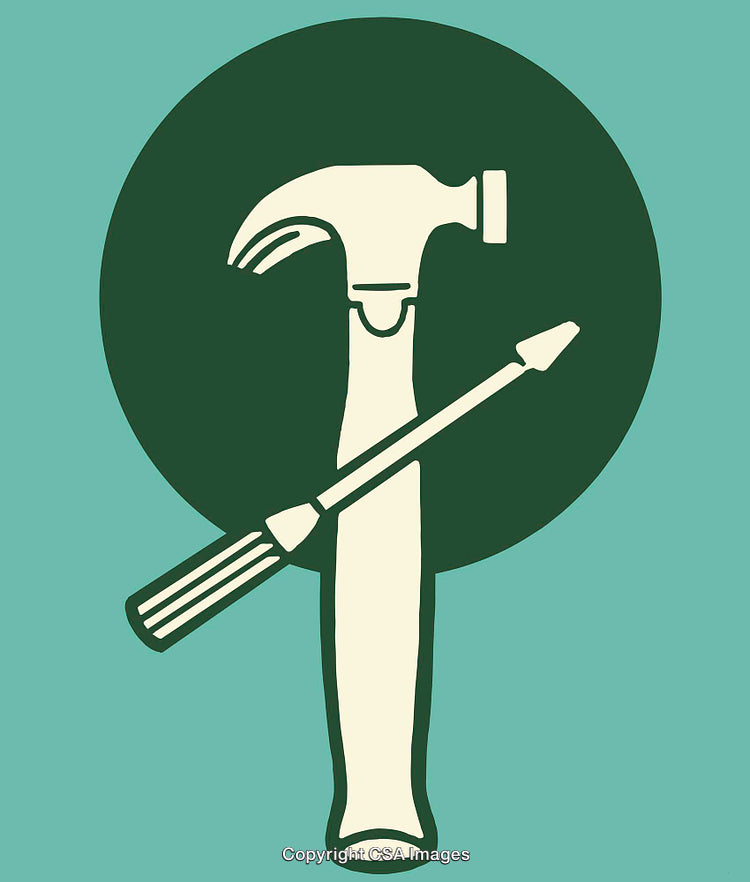 Vector Illustration of Tools Hammer and Screwdriver on Green Background