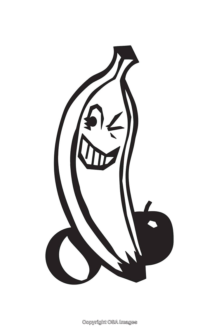 Playful Cartoon Banana With Winking Face Line Drawing