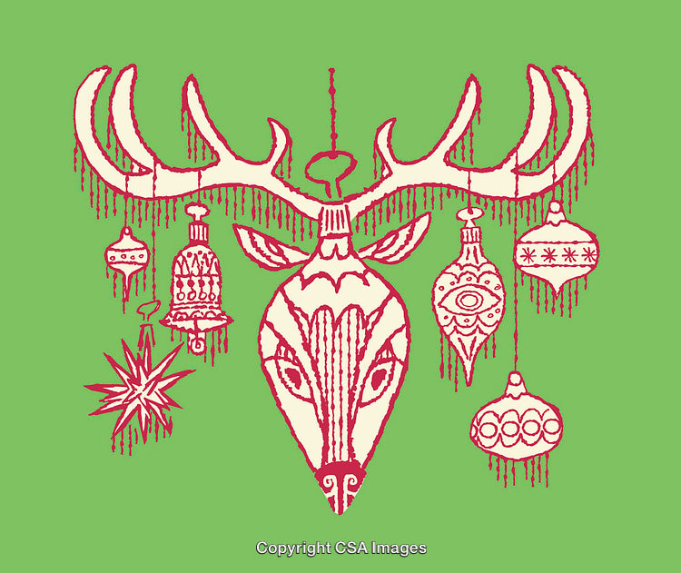 Colorful Holiday Deer Antler Ornament Illustration on Bright Green