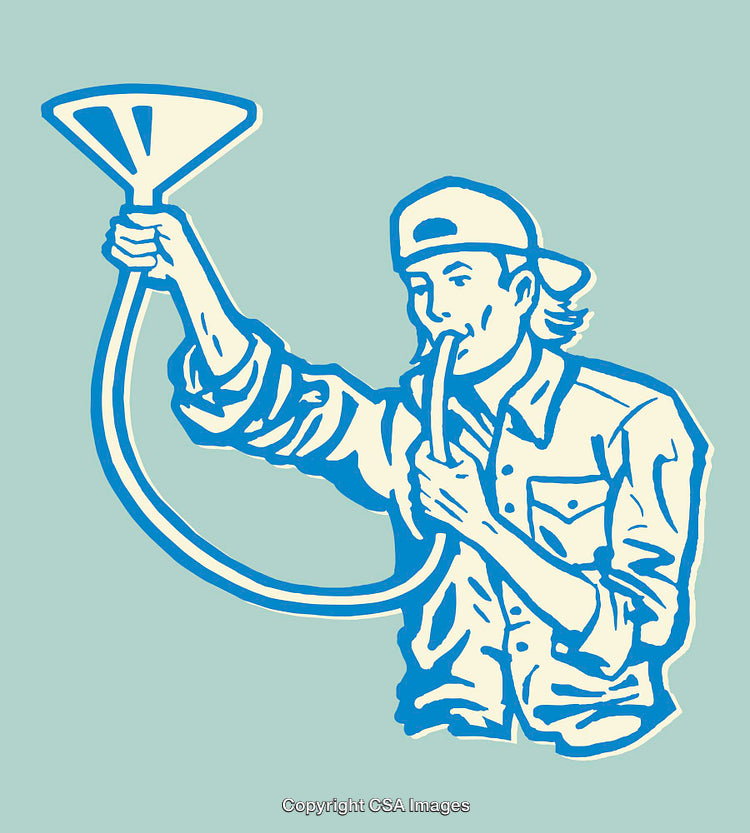 Illustration of a Person Drinking From a Funnel Tube in Monochromatic Style