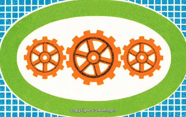 Colorful Illustration of Interlocking Gears in a Decorative Design