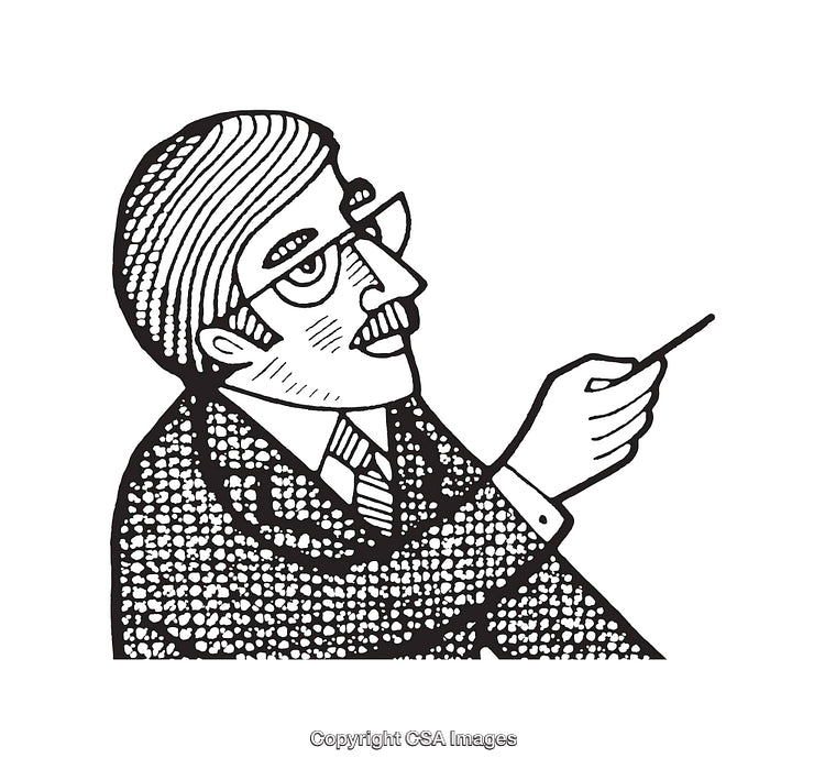 Illustration of a Professional Man Gesturing with a Pointer in Black and White