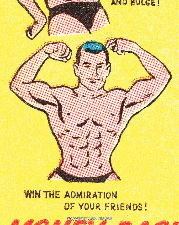Vintage Comic Style Illustration of a Muscular Flexing Figure