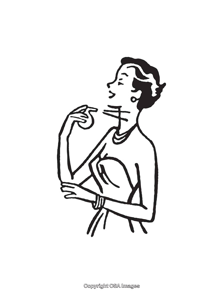 Elegant Black and White Line Art of a Woman with Graceful Gesture